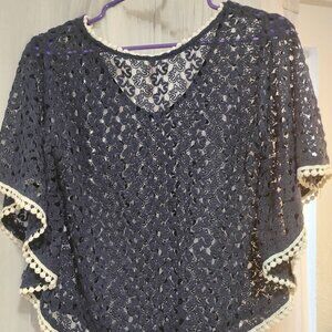 Anthropologie Mauve Poncho-Style Navy Crochet Top - Women’s Small
